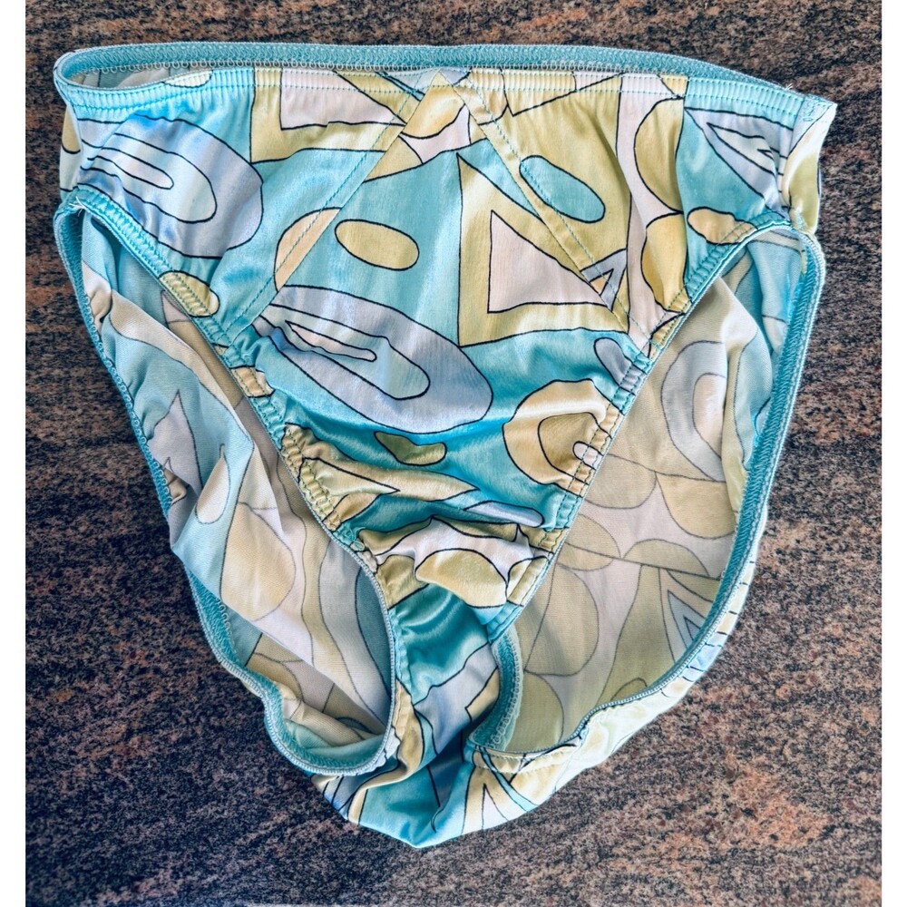 VICTORIA'S Secret Brief Light Blue Green Yellow Abstract SSS Second Skin Satin L